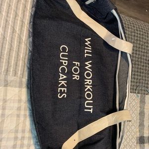 Navy ‘Will Work for Cupcakes’ duffel bag